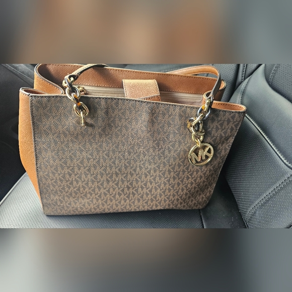 Michael Kors Tan and Brown Signature Satchel - Picture 1 of 6